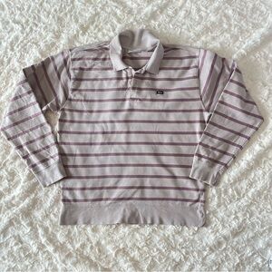 Obey Striped Long Sleeve Polo/Rugby Men’s Shirt - purple/beige - M